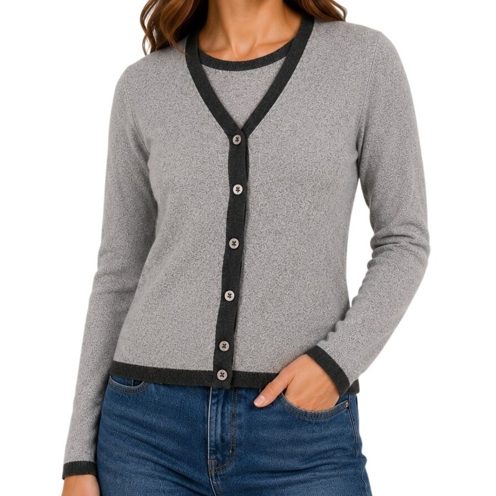 Glen Lyon Grey 100% Cashmere Cardigan Shirt And Sweater 2 Piece Women's Medium